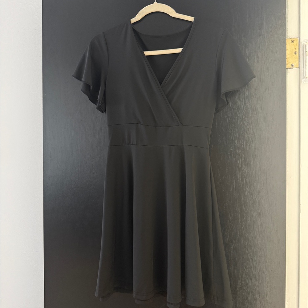 Black V-Neck Flutter Sleeve Dress - Classic Women's Dress